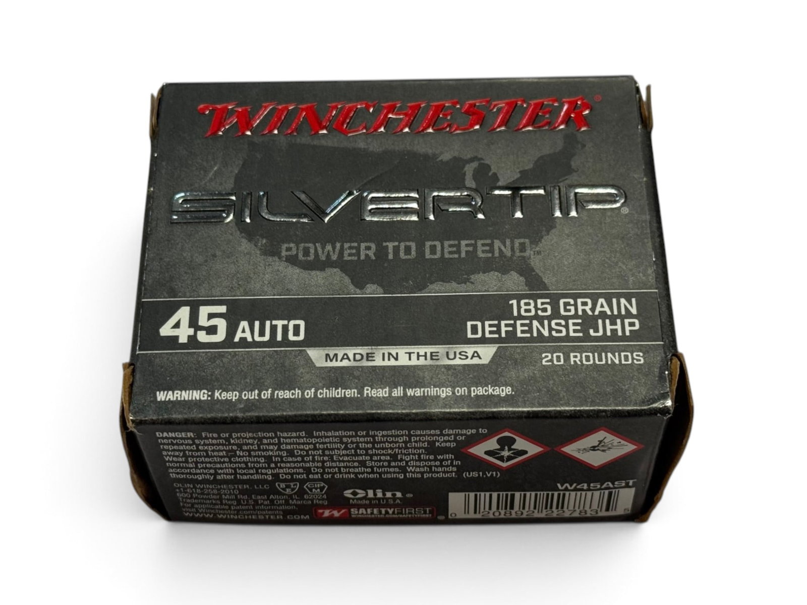 NIB 20rds. of .45 AUTO 185gr. JHP Winchester Silvertip Defense Ammunition: See Photo(s)