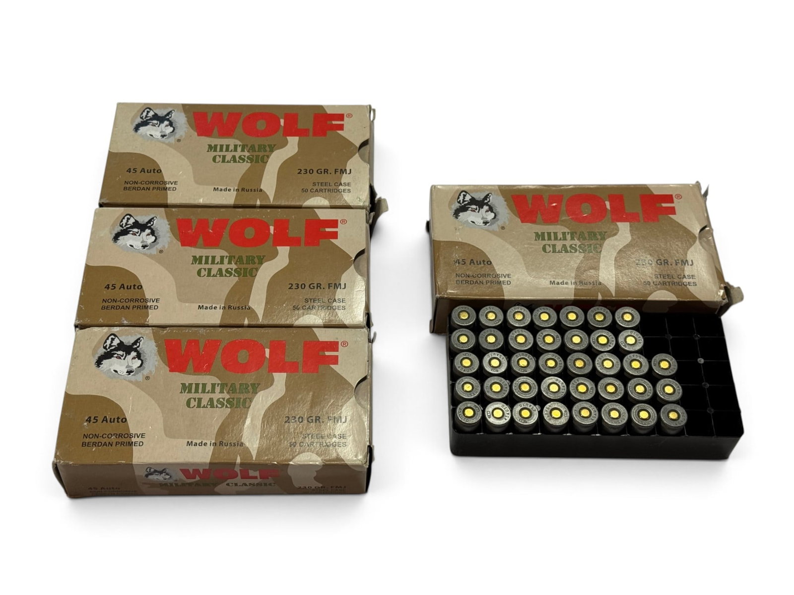 NIB 188rds. of .45 AUTO 230gr. FMJ Wolf Military Classic Steel Case Ammunition: See Photo(s)
