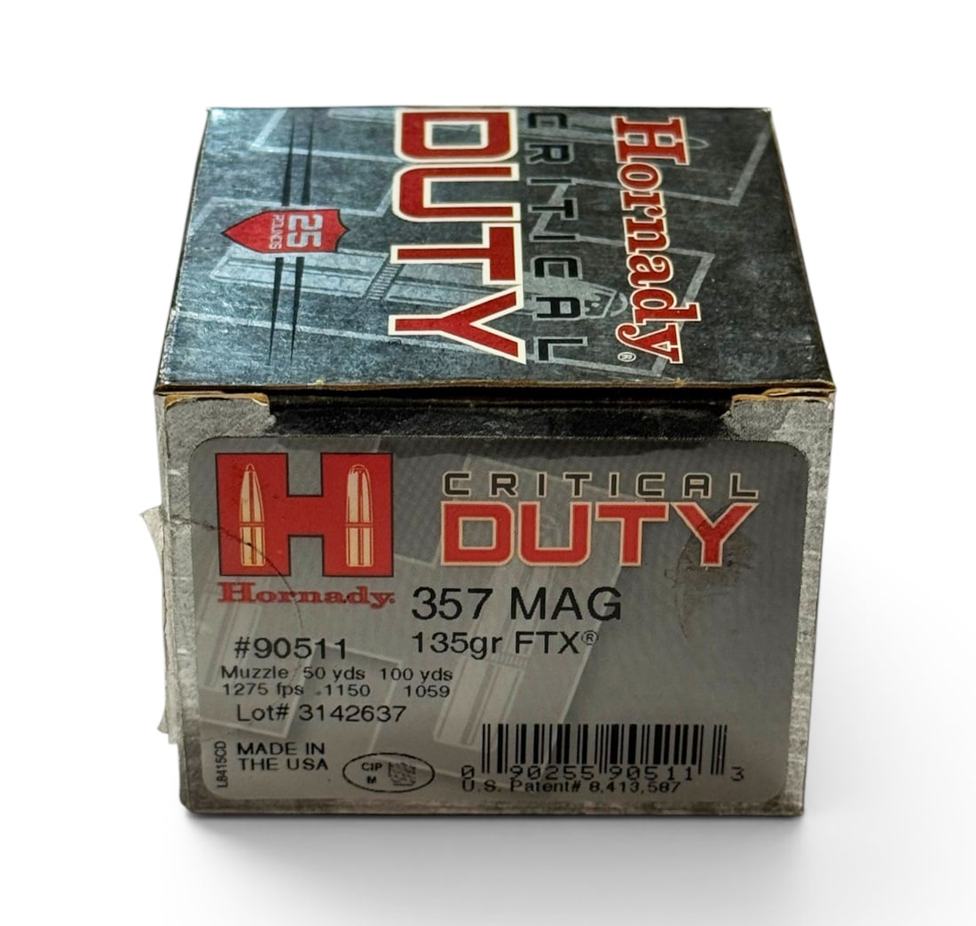 NIB 25rds. of .357 MAGNUM 135gr. FTX Hornady Critical Duty Personal Defense Ammunition: See Photo(s)