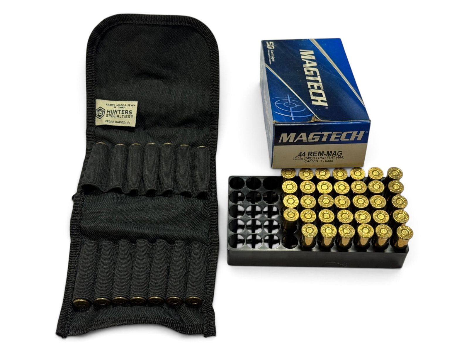 48rds. of .44 REM. MAG. Factory Ammunition + Field Pouch: (34) 240gr. SJSP-FLAT Magtech & (7) Hornady Frontier JHP | (7) 240gr. SJSP-FLAT Magtech in Field Pouch