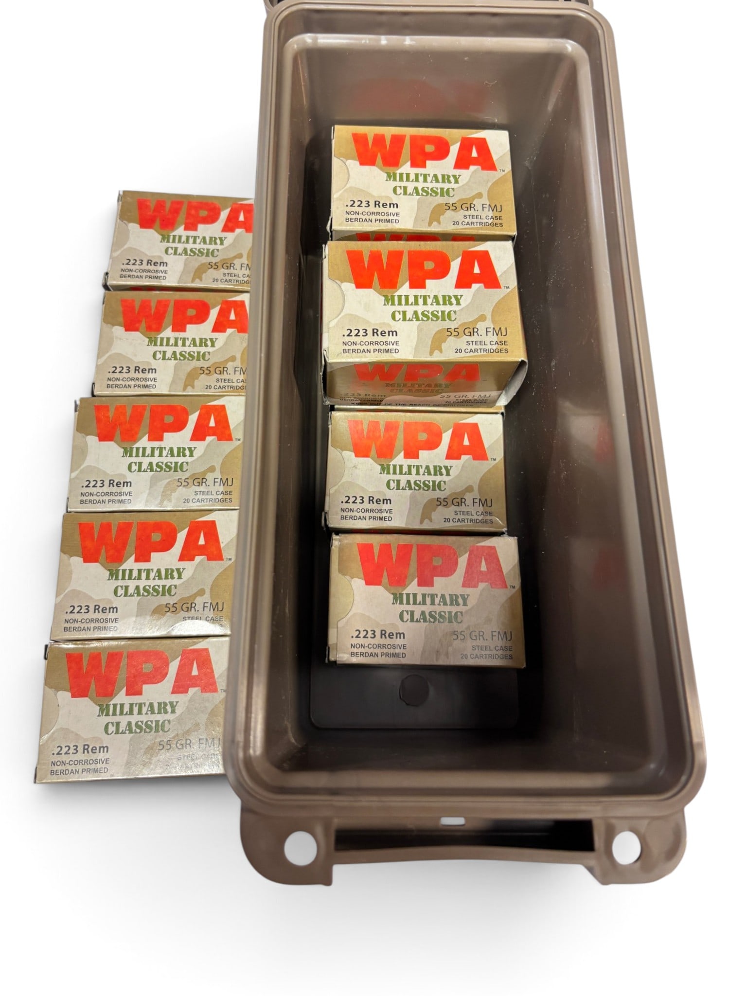 NIB 220rds. of .223 REM. 55gr. FMJ WOLF Military Classic Steel Case Ammunition + Can: See Photo(s)