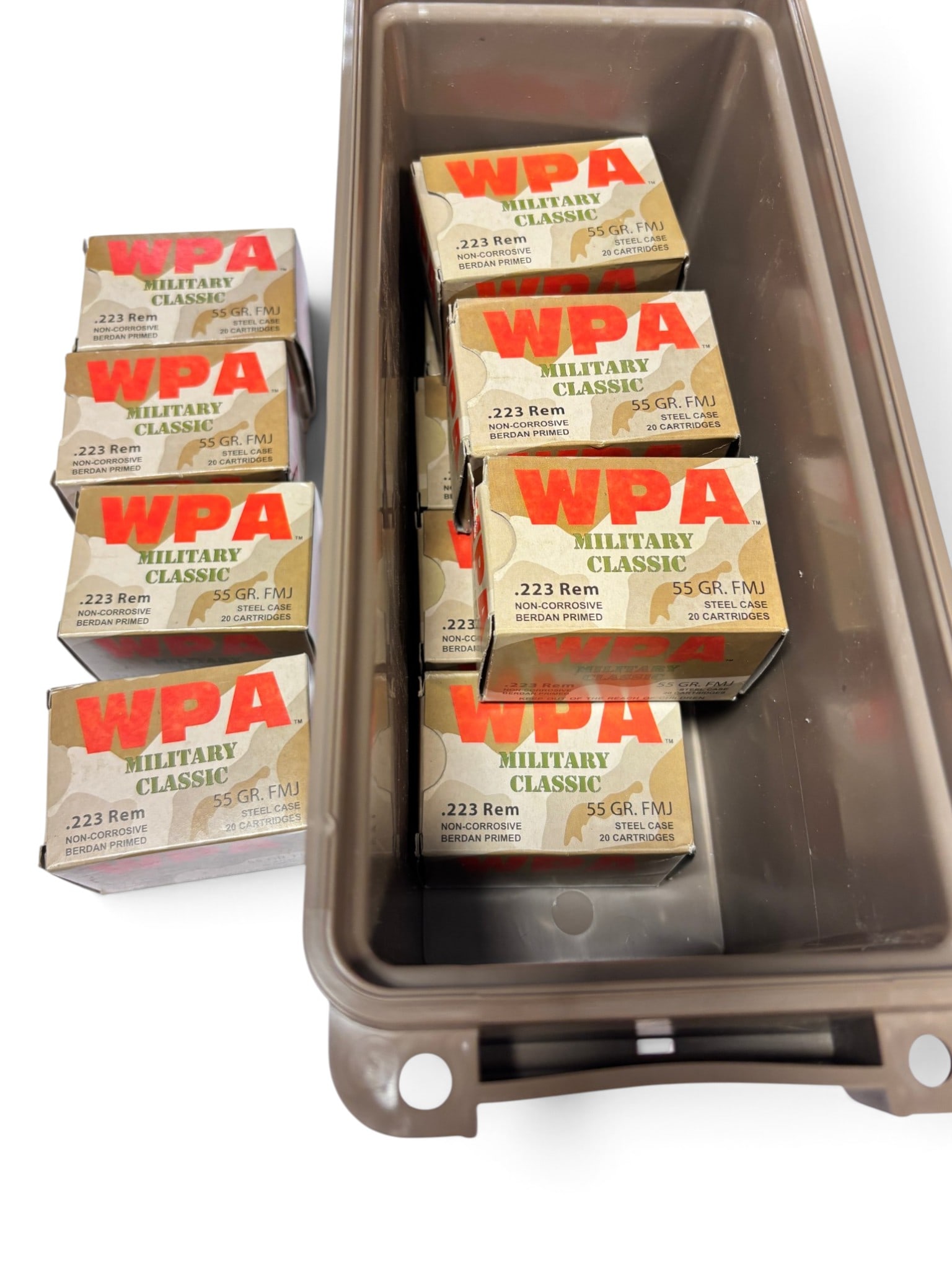 NIB 220rds. of .223 REM. 55gr. FMJ WOLF Military Classic Steel Case Ammunition + Can: See Photo(s)