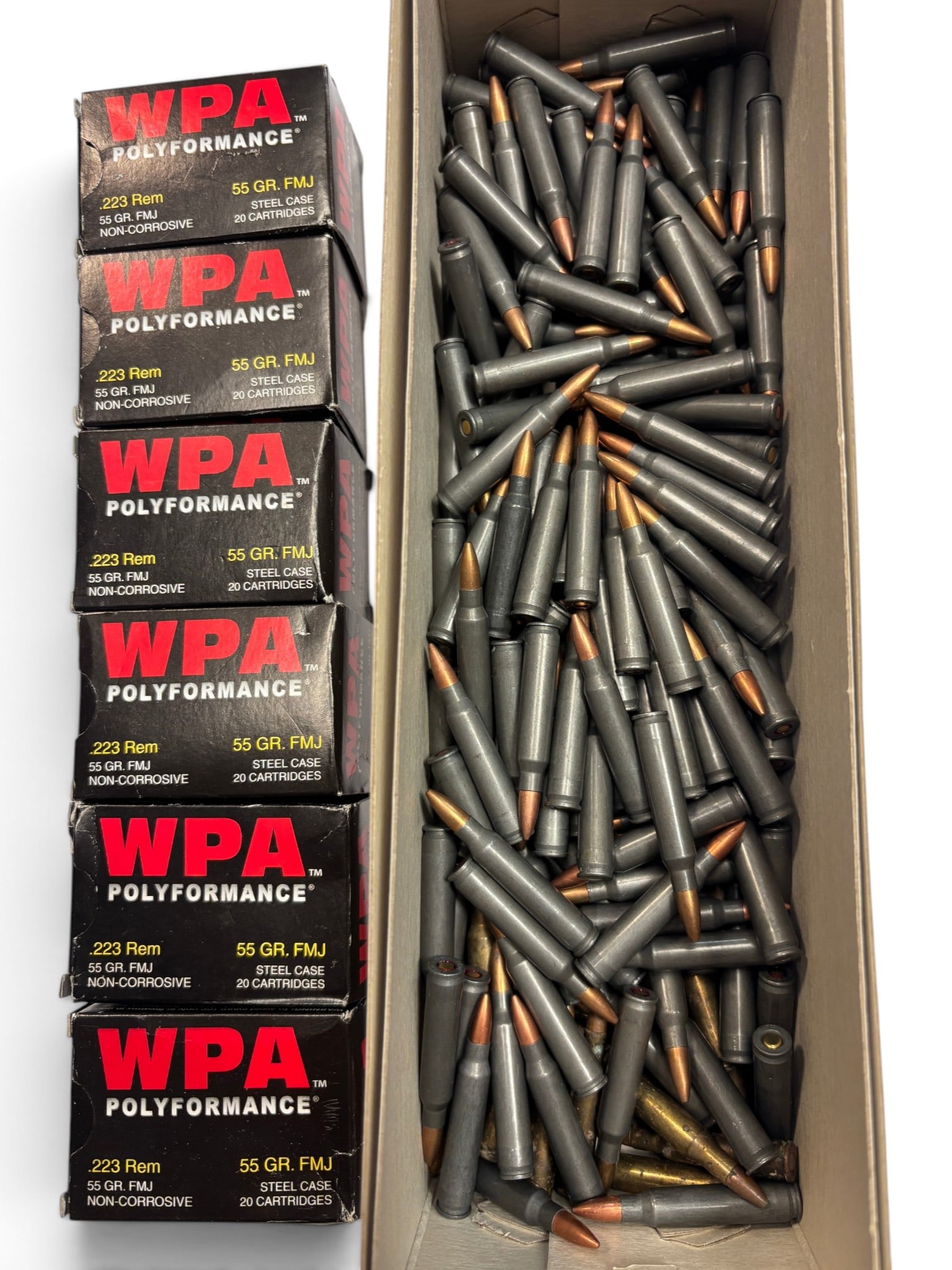 NIB 120rds. of .223 REM. 55 GR. FMJ Steel Case WOLF and 5lbs. of .223 REM. Mixed Factory Ammo: See Photo(s)