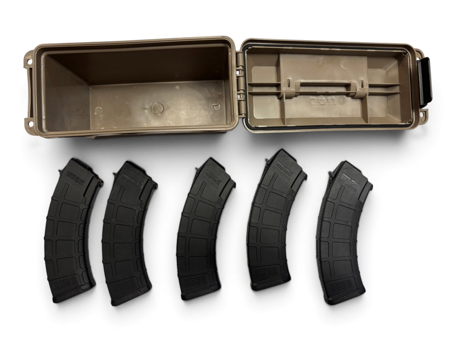 (5) Magpul MOE AK-47 7.62x39mm 30-Round Magazines in Plastic Ammo Box: See Photo(s)