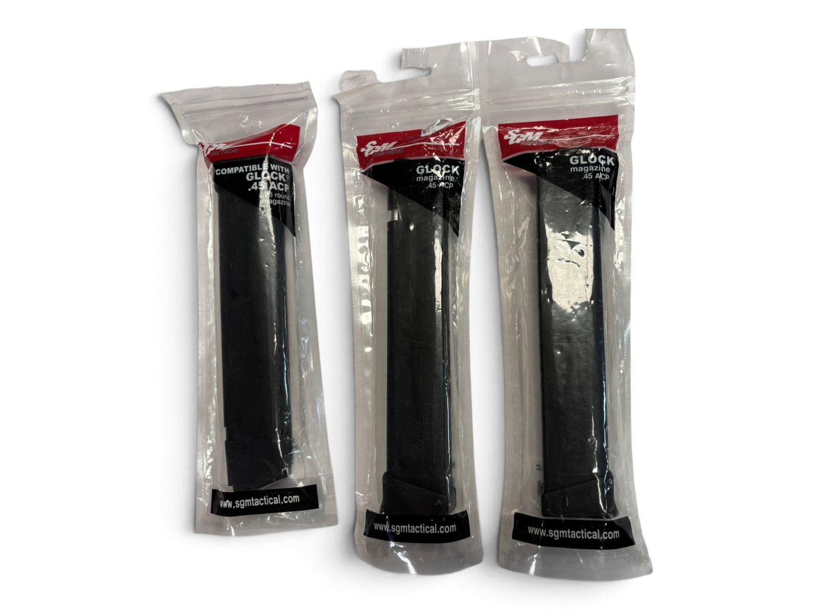 NIB (1) SGM Tactical 26-Round and (2) 24-Round Glock .45 ACP Extended Magazines: See Photo(s)
