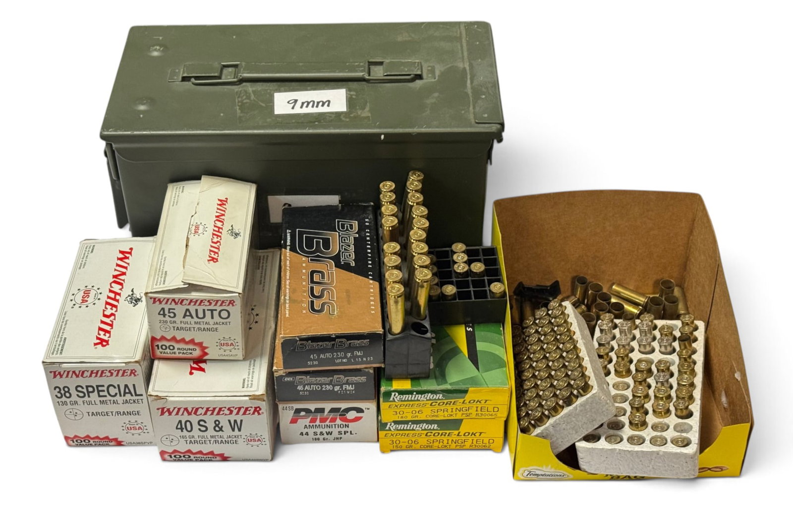 9.6lbs. of Assorted Caliber Shot Brass for Reloading with .50 CAL. Metal Ammo Can (1 of 7)