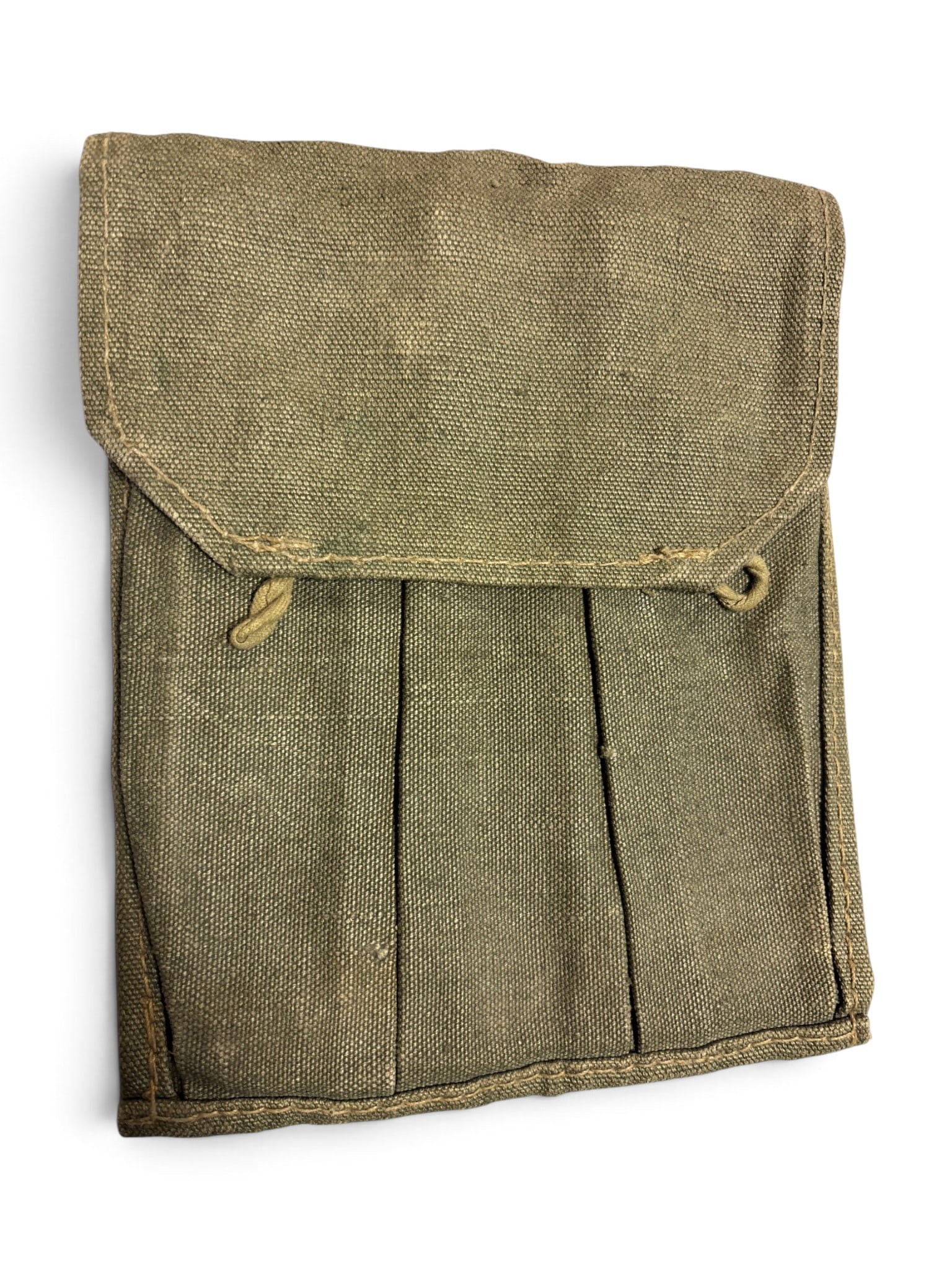 Vintage Polish Military PPS-43 Canvas 3-Magazine Pouch: Canvas pouch designed to hold (3) 35-round curved magazines for the 7.62x25mm PPS-43. Very good condition, Well Marked.