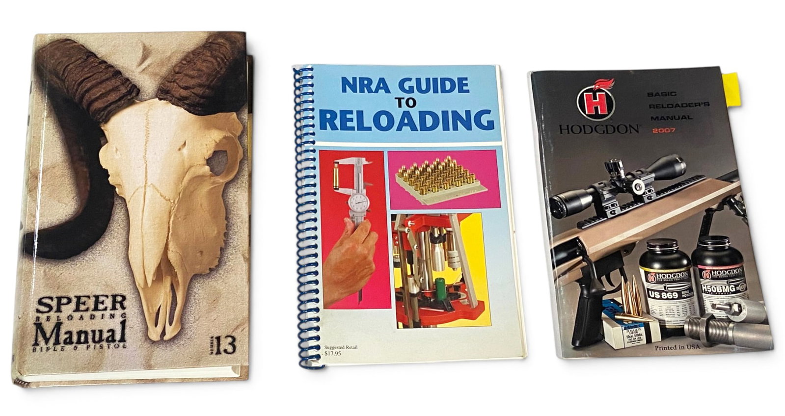 (3) Reloading Manuals/Booklets: See photos. From brands Hodgdon, NRA and Speer