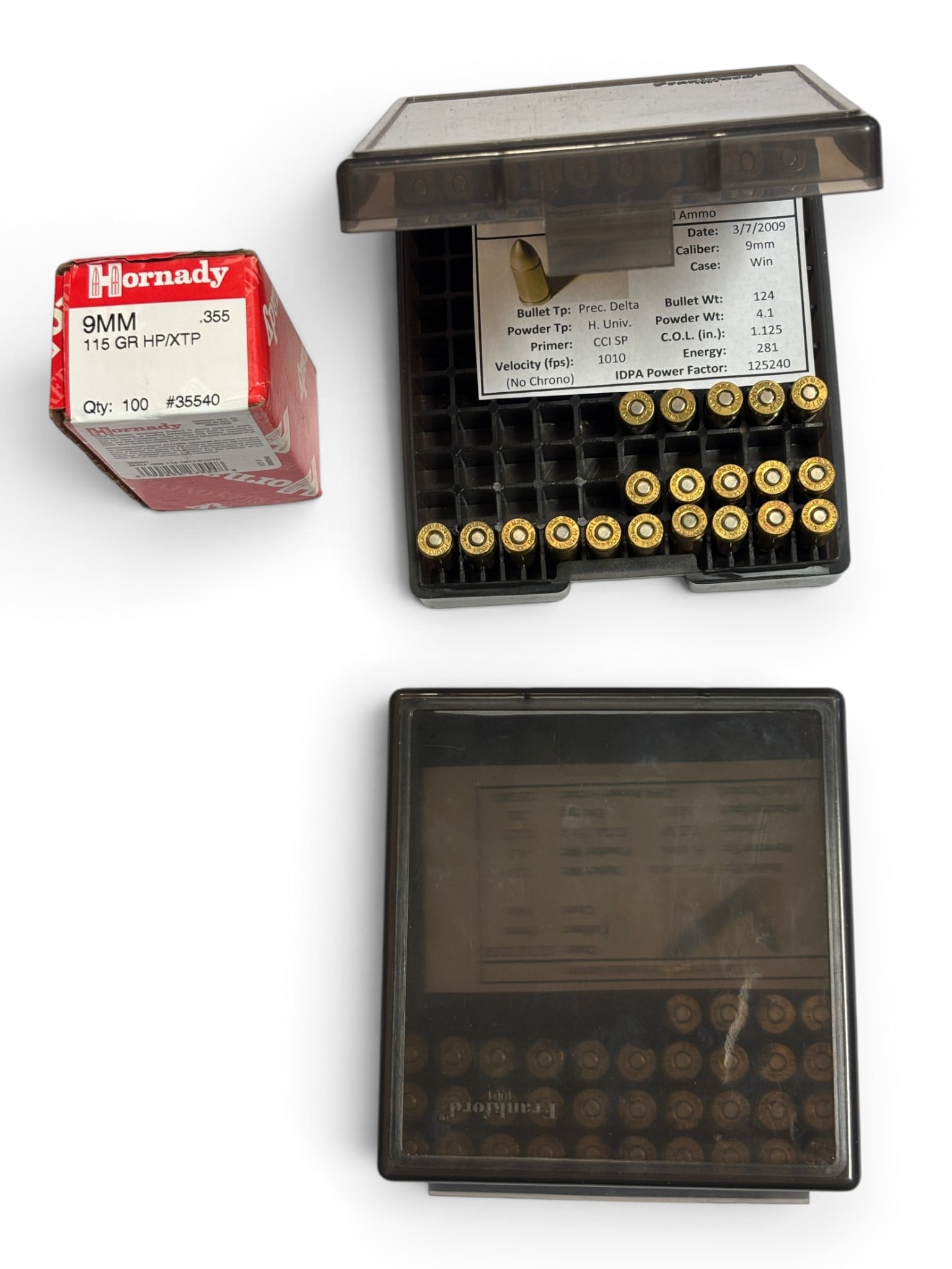 9mm LUGER Reloader Lot: 100qty. 9mm 115gr. HP/XTP Bullets and 64qty. Reloaded Ammunition