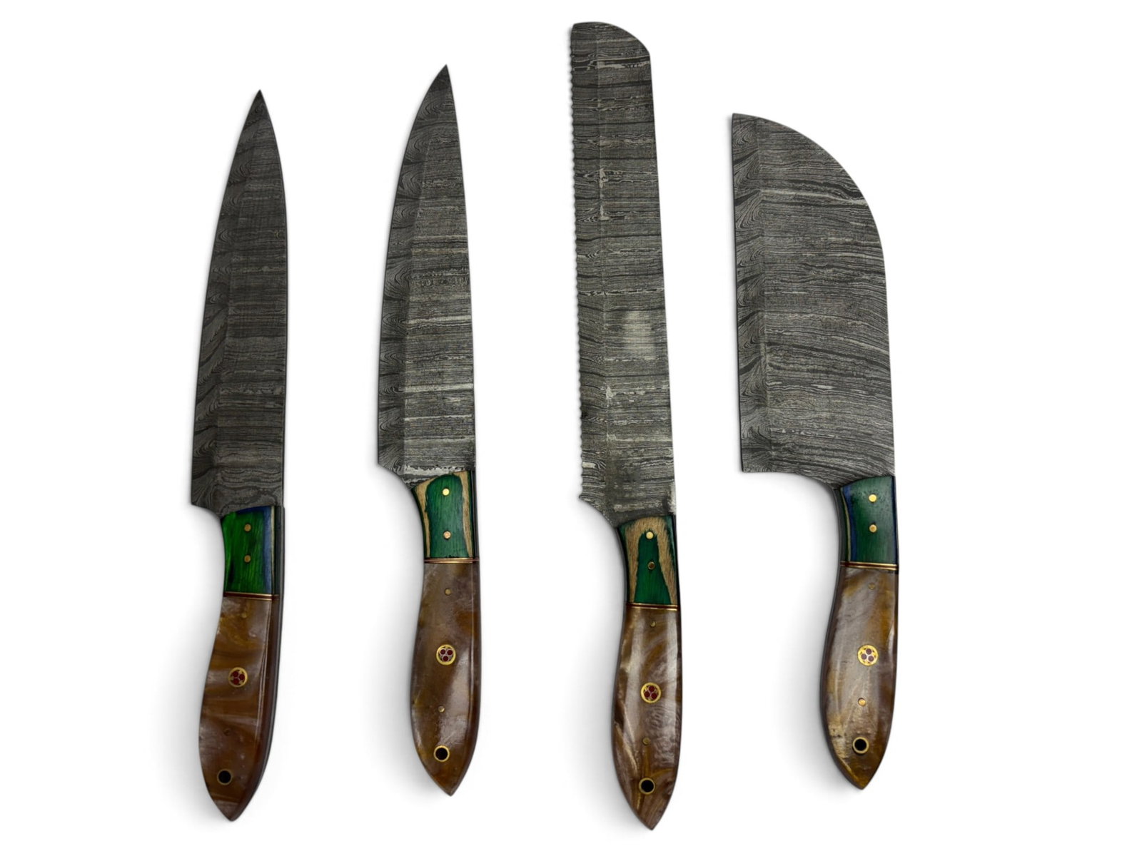 (4) Handmade Damascus Steel Knife Set with Custom Resin Grips (1 of 3)