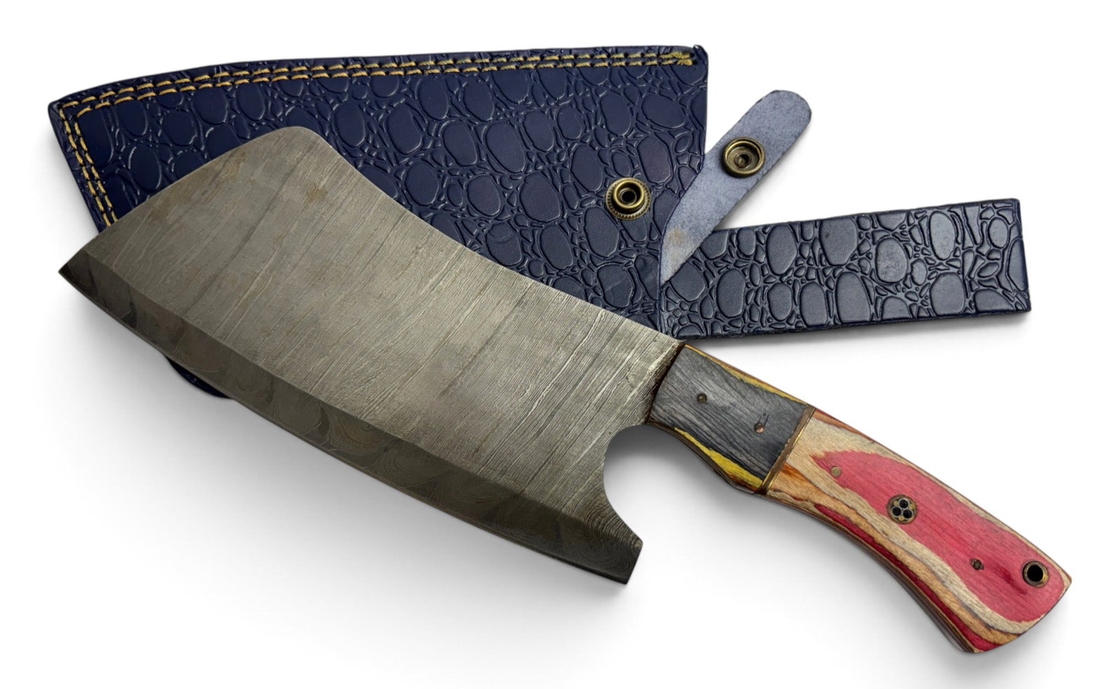Handmade Damascus Steel Butcher Cleaver with Custom Wood Grip and Leather Sheathe (1 of 3)