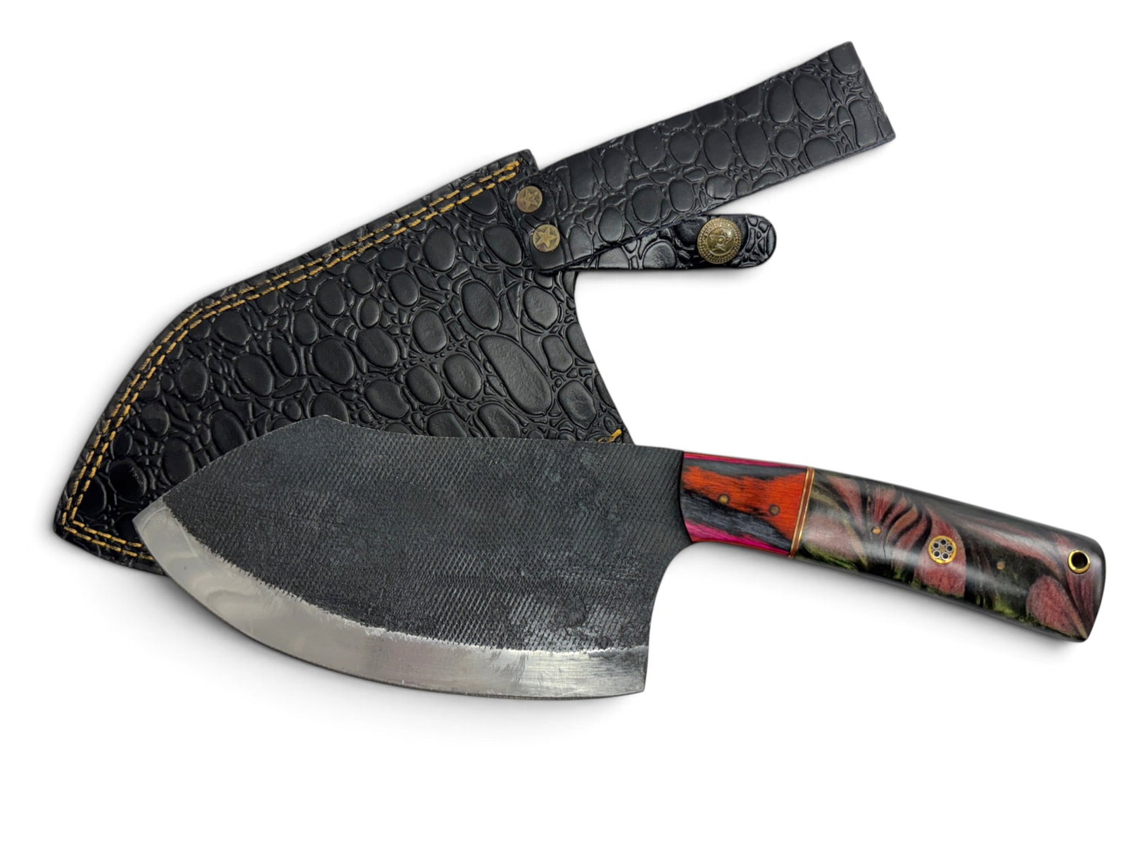 Handmade Forged Steel Butcher Cleaver with Custom Wood/Resin Grip and Leather Sheathe (1 of 3)
