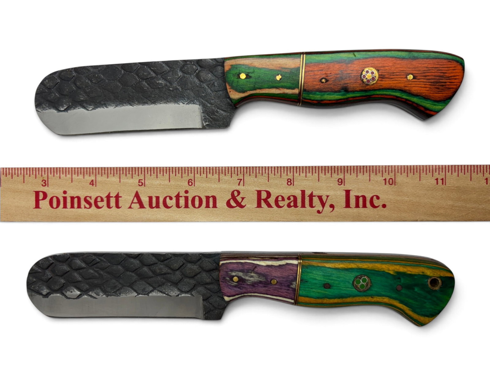 (2) Handmade Forged Steel Knives/Razors with Custom Wood Grips and Leather Sheathe - 3