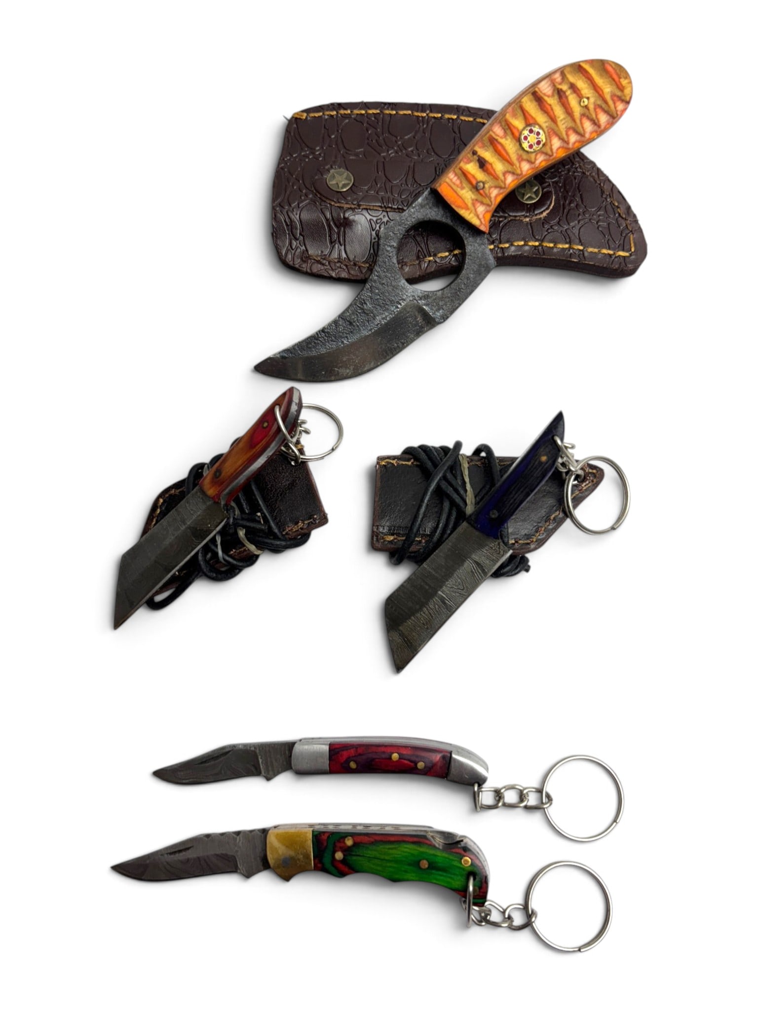 (5) Assorted Handmade Damascus & Forged Steed Knives with Custom Wood Grips (1 of 3)