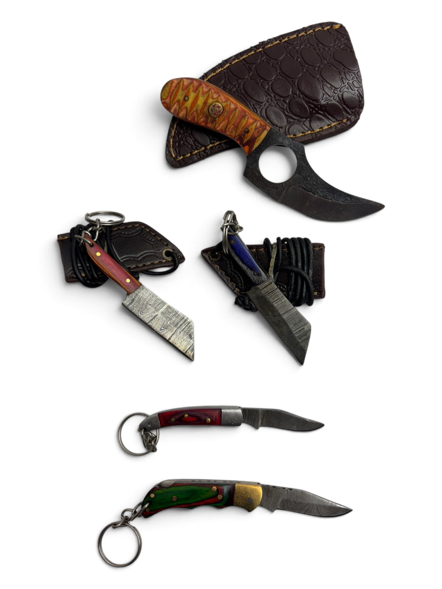 (5) Assorted Handmade Damascus & Forged Steed Knives with Custom Wood Grips - 2