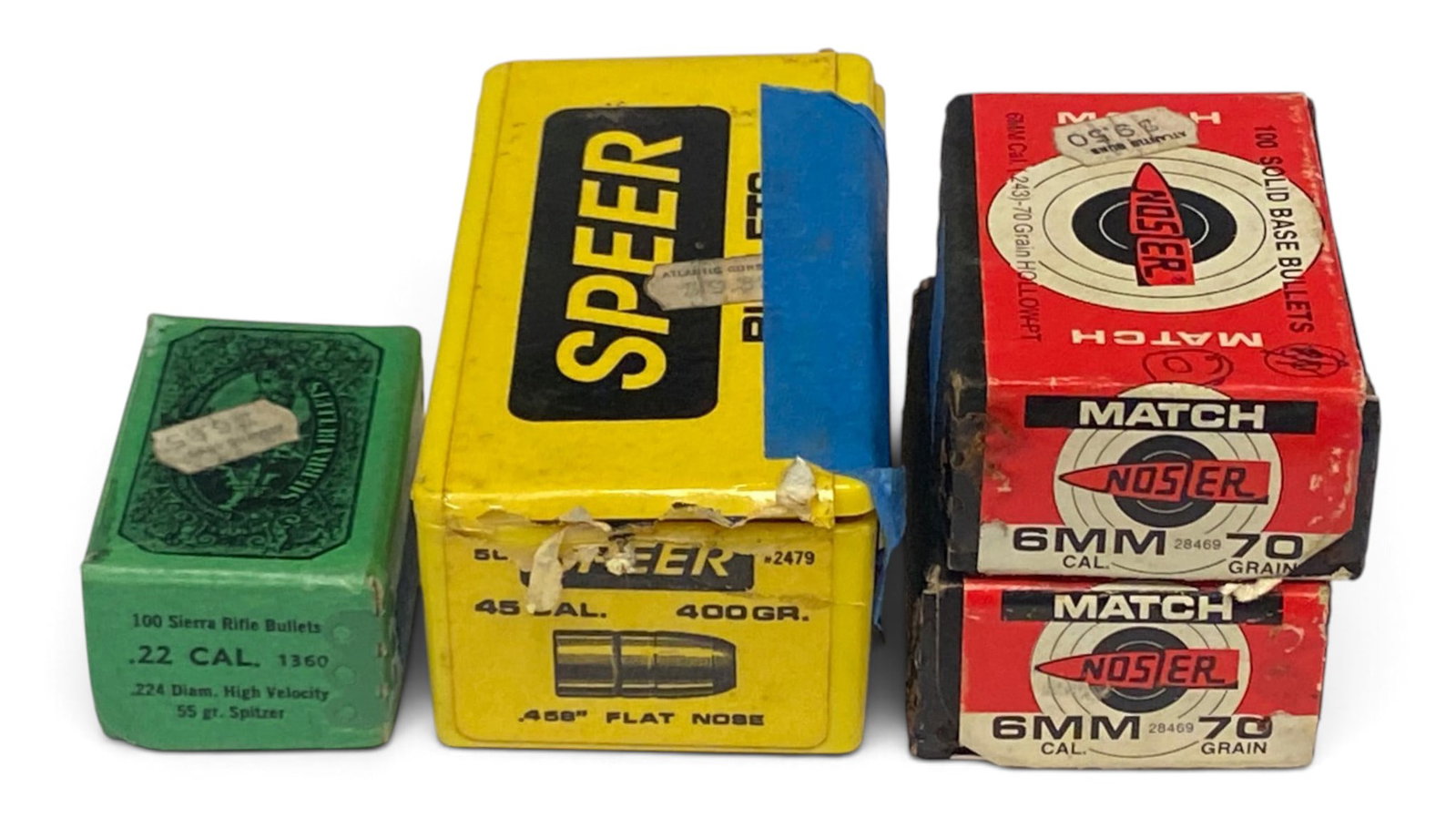 Approx 3.5 Lbs. of Various Bullets for Reloading: See photos for what’s all here. Includes .45 CAL. 400gr. .45-70 Speer bullets, 6MM 73gr. Match Nosler bullets, 6MM 70gr. Match Nosler bullets, .224 55gr. Spitzer Varmint Sierra bullets
