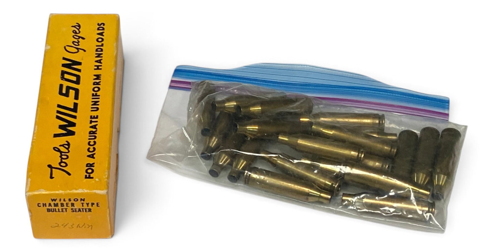 .243 WIN. Wilson Chamber Type Bullet Seater And Approx. (20) Brass Shells: See Photo(s)