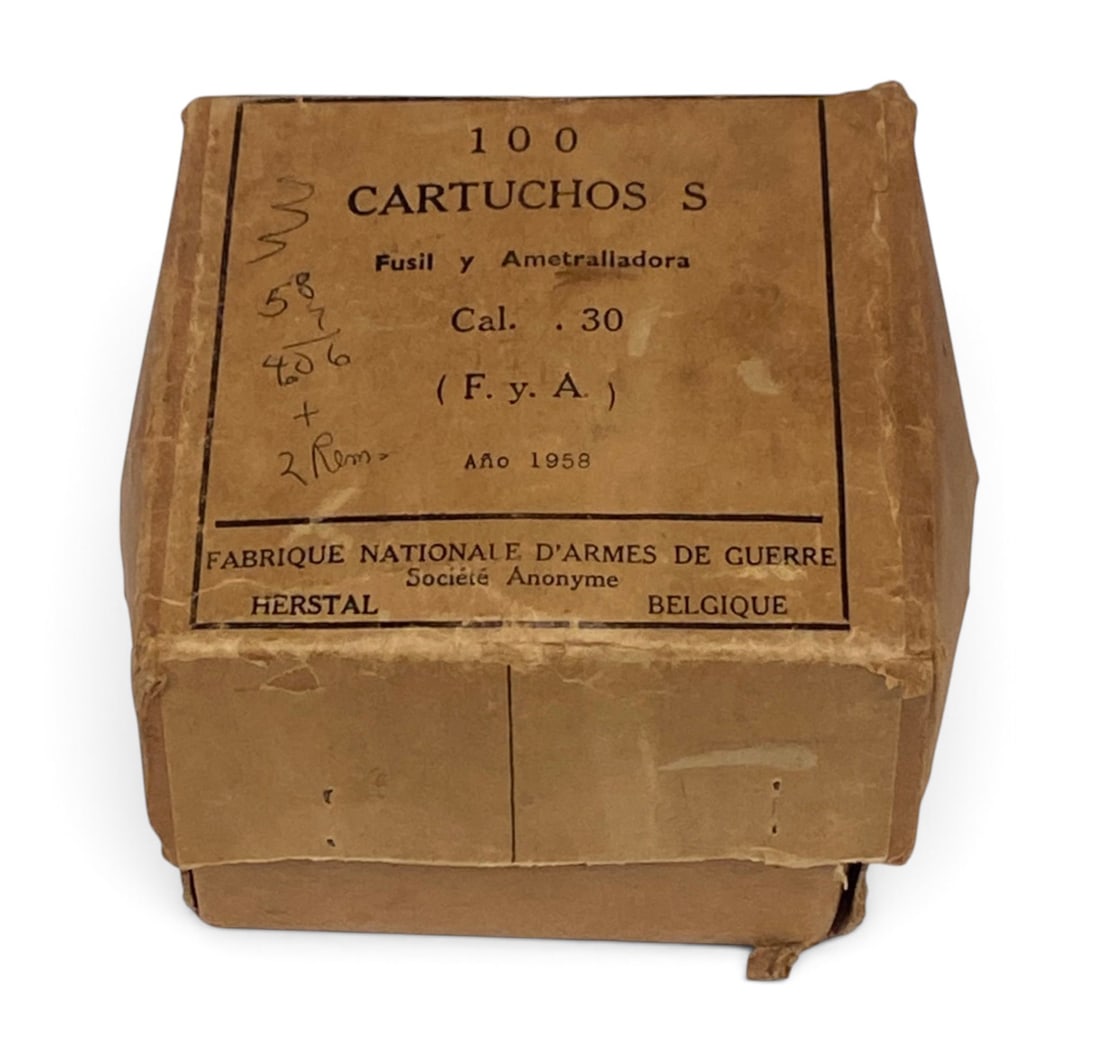 Approx. 30rds. of 30-06 SPRG. FN 1958 Dated Ammunition & Shot Brass: Box is dated 1958, but a lot of headstamps say 1957. Approx. 30 Rounds of unshot ammunition and the rest (approx. 44rds are shot Brass for reloading)
