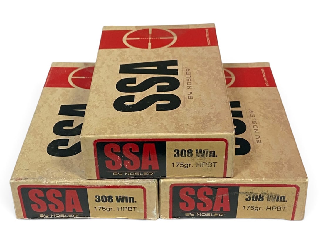 NIB 60rds. of .308 WIN. 175gr. HPBT SSA by Nosler Ammunition: This is very high-end quality expensive ammunition. Excellent condition.