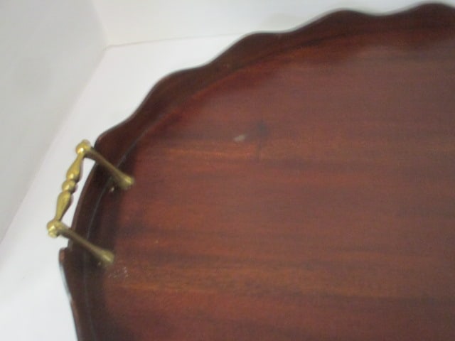 Mid Century Modern Salamat Designs Oval Wood Tray with Brass Handles - 2
