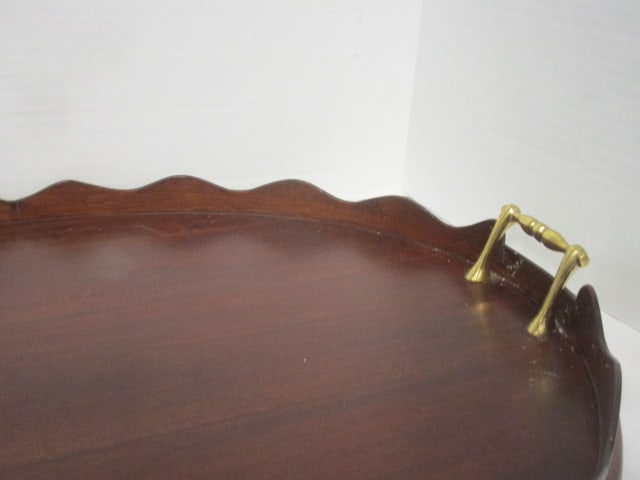 Mid Century Modern Salamat Designs Oval Wood Tray with Brass Handles - 3