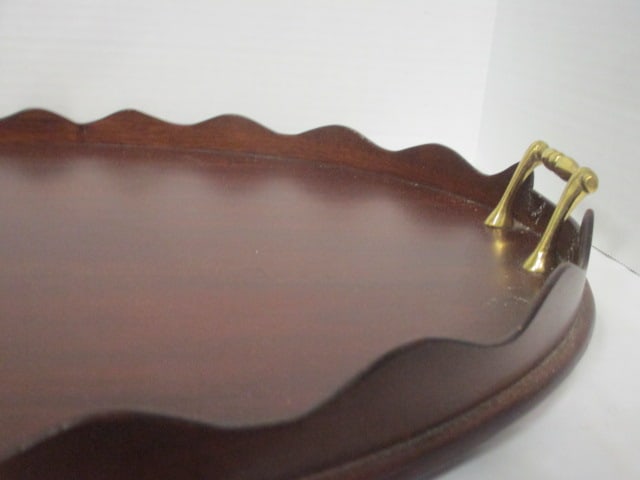 Mid Century Modern Salamat Designs Oval Wood Tray with Brass Handles - 4