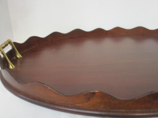 Mid Century Modern Salamat Designs Oval Wood Tray with Brass Handles - 5