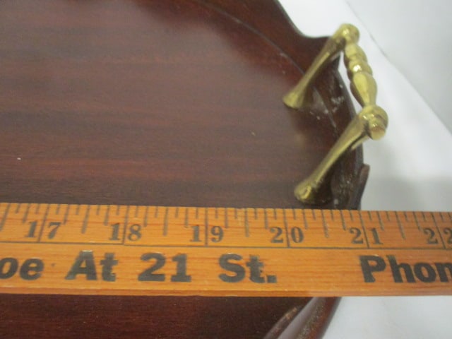 Mid Century Modern Salamat Designs Oval Wood Tray with Brass Handles - 7