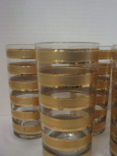 Mid Century Modern Set of 8 Culiver? 22K Gold Striped Glasses - 2