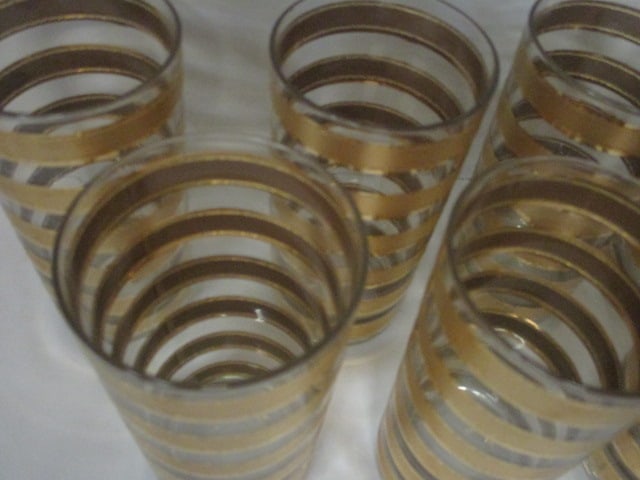 Mid Century Modern Set of 8 Culiver? 22K Gold Striped Glasses - 3