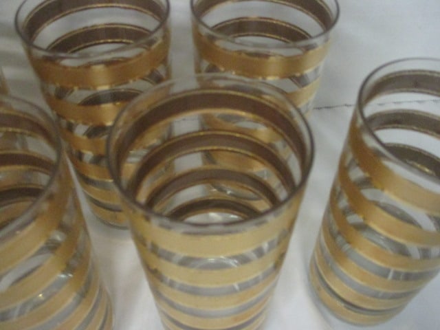 Mid Century Modern Set of 8 Culiver? 22K Gold Striped Glasses - 4