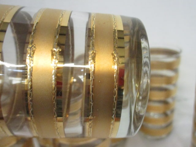 Mid Century Modern Set of 8 Culiver? 22K Gold Striped Glasses - 6