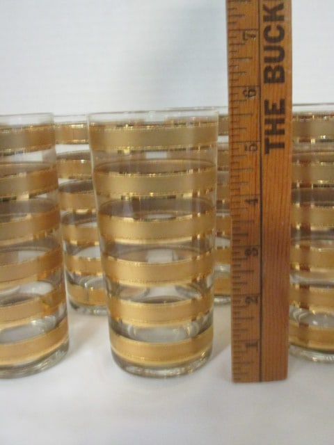Mid Century Modern Set of 8 Culiver? 22K Gold Striped Glasses - 7