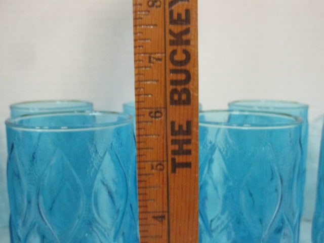 Mid Century Modern Set of 10 Anchor Hocking Madrid Blue Quilted Glasses - 6