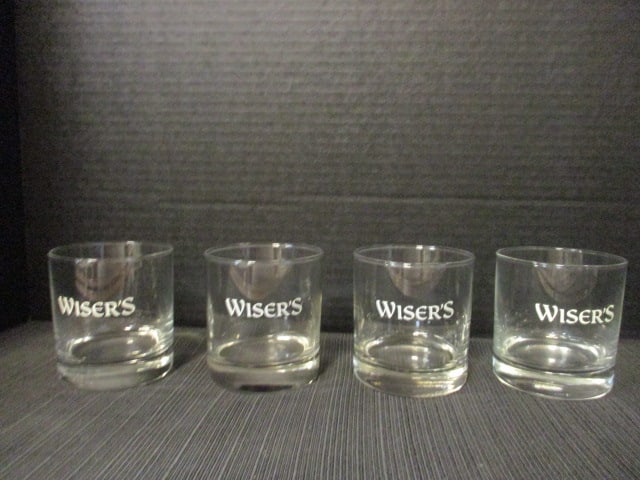 Vintage Set of 4 "Wiser's" Lowball Rocks Whiskey Glasses: 3 1/2" each