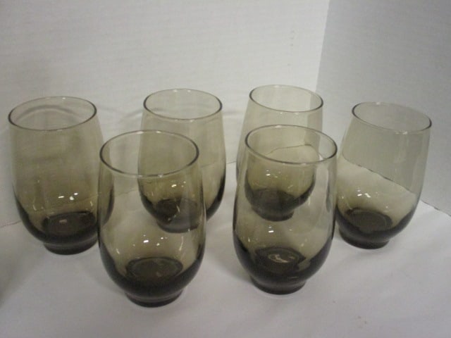 Mid Century Modern Set of 6 Libbey Smokey "Tempo" Stemless Wine Glasses - 2