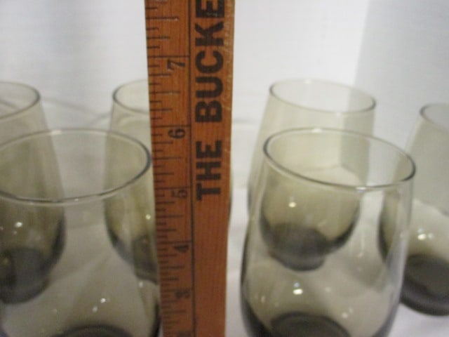 Mid Century Modern Set of 6 Libbey Smokey "Tempo" Stemless Wine Glasses - 5