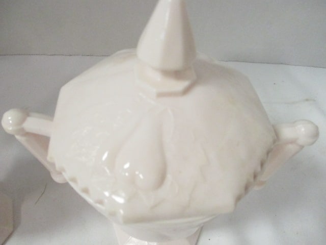 Vintage Jeanette Glass Co. "Baltimore Pear" Pink Milk Glass Sugar and Creamer Set - 2