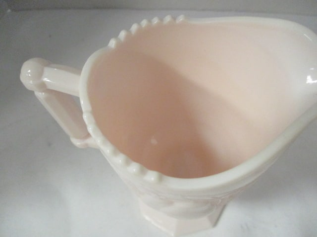 Vintage Jeanette Glass Co. "Baltimore Pear" Pink Milk Glass Sugar and Creamer Set - 7