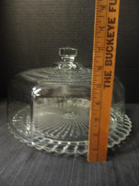 Vintage Clear Glass Footed Cake Plate and Clear Glass Dome - 8