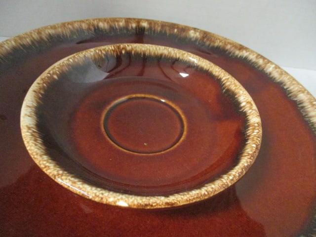 Vintage Hull Pottery "Brown Drip" Plates, Saucer, Butter Dish, Salt & Pepper - 2