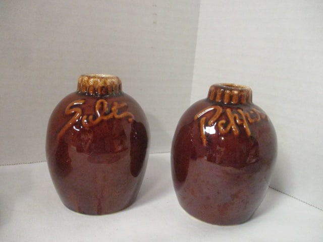 Vintage Hull Pottery "Brown Drip" Plates, Saucer, Butter Dish, Salt & Pepper - 8