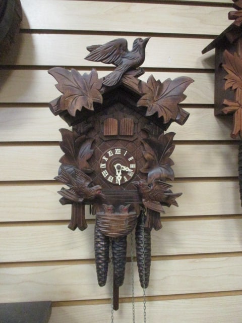 Vintage German Black Forest Carved Wood Cuckoo Clock with 3 Weights: 18" to weights, untested