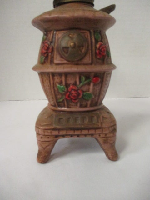 Vintage Miniature Ceramic Poty Belly Stove Oil Lamp - 4