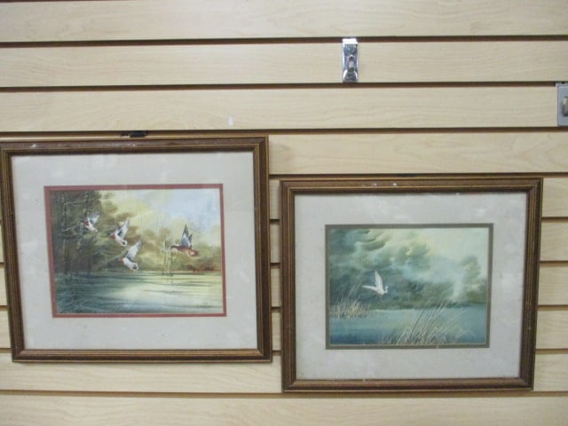 2 Framed and Matted Watercolor Wildlife Art Signed by Erica Hoyt: 17" x 15" each, nicks and wear