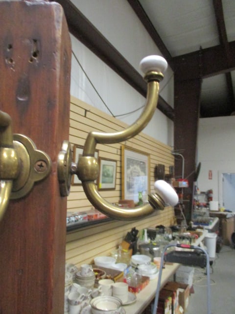 Vintage Wood with 4 Brushed Brass Hooks Coat Tree - 3
