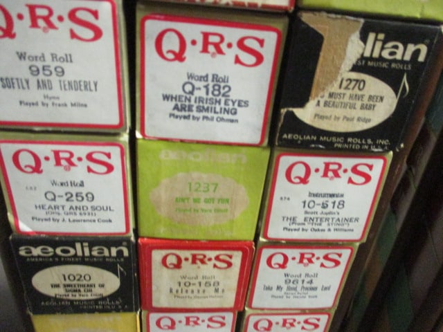 2 Vintage Wood Storage Caddies with Collection of Word Roll and Aeolian - 5
