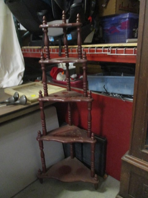 Vintage 5-Tier Corner Shelf: 20" x 15" x 57", nicks and marks, Local Pickup Only