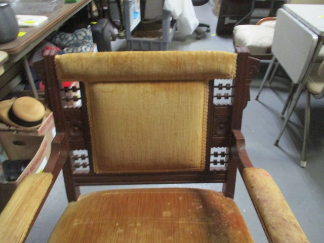 Antique Victorian Mahogany and Velvet Upholstered Arm Chair with Casters - 2