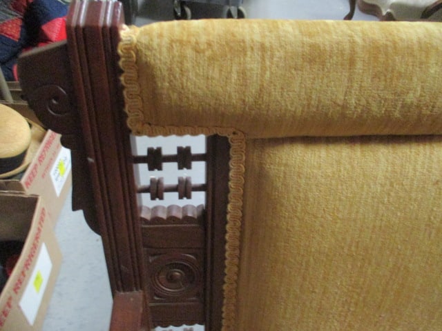 Antique Victorian Mahogany and Velvet Upholstered Arm Chair with Casters - 3